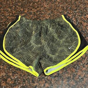 Nike Women's Black and Neon Yellow Athletic Shorts